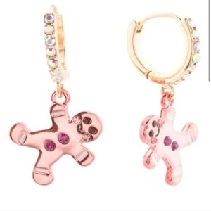 Betsey Johnson Pink Gingerbread Huggie Drop Earrings